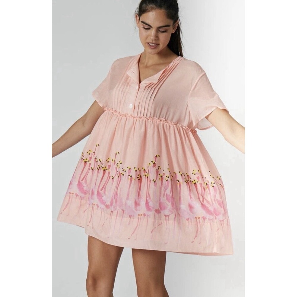 Rachel Antonoff Howard Flamboyance Flamingo Mini Dress Short Sleeves Pink Sz XS